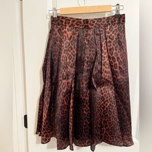 100% Silk Worth Red and Black Leopard A-Line Skirt